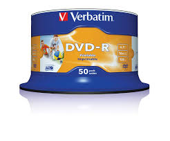 Poza DVD-R, 4.7GB, 16X, 50 buc/bulk, printabil, VERBATIM Wide Photo Printable - no ID. 