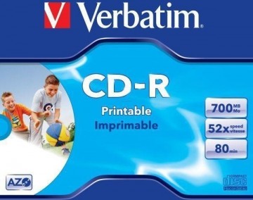 Poza CD-R, 700MB, 52X, carcasa jewel, printabil, VERBATIM AZO Wide Printable. Poza 9801